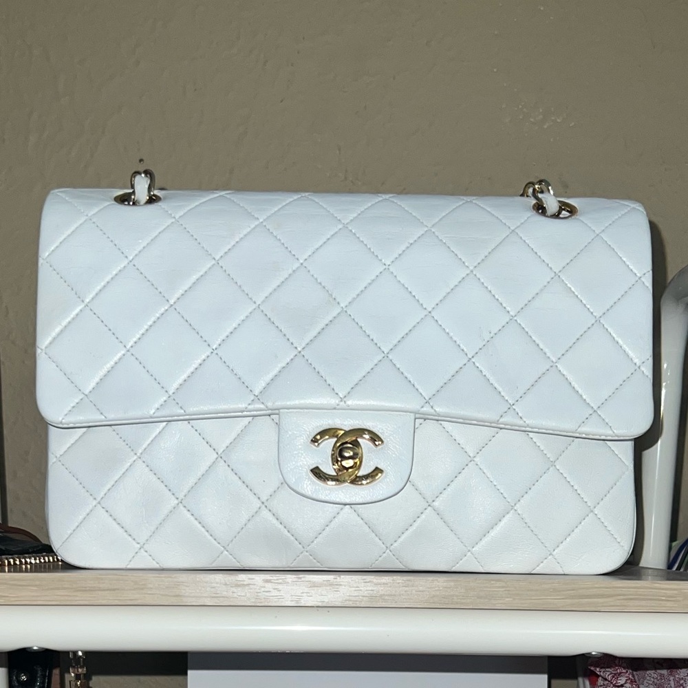 Vintage white Chanel classic flap
